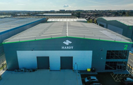 Hardy logo on the new factory